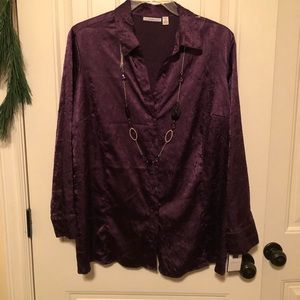 Crinkly Purple Blouse w/ Attached Necklace